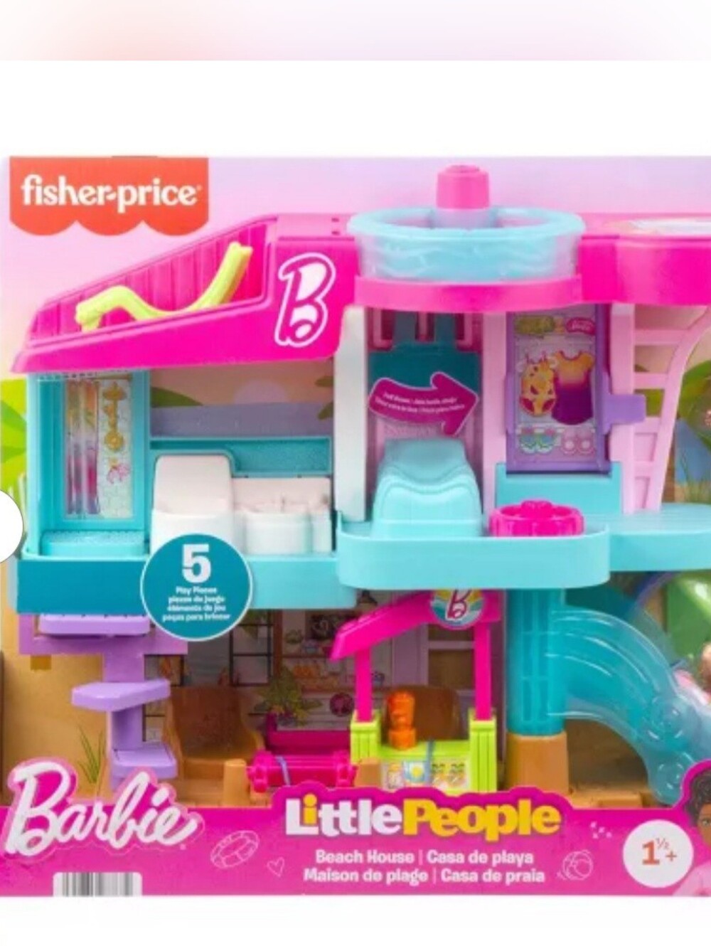 Fisher-Price Little People Barbie Beach House Playset - Pink & Teal & Purple